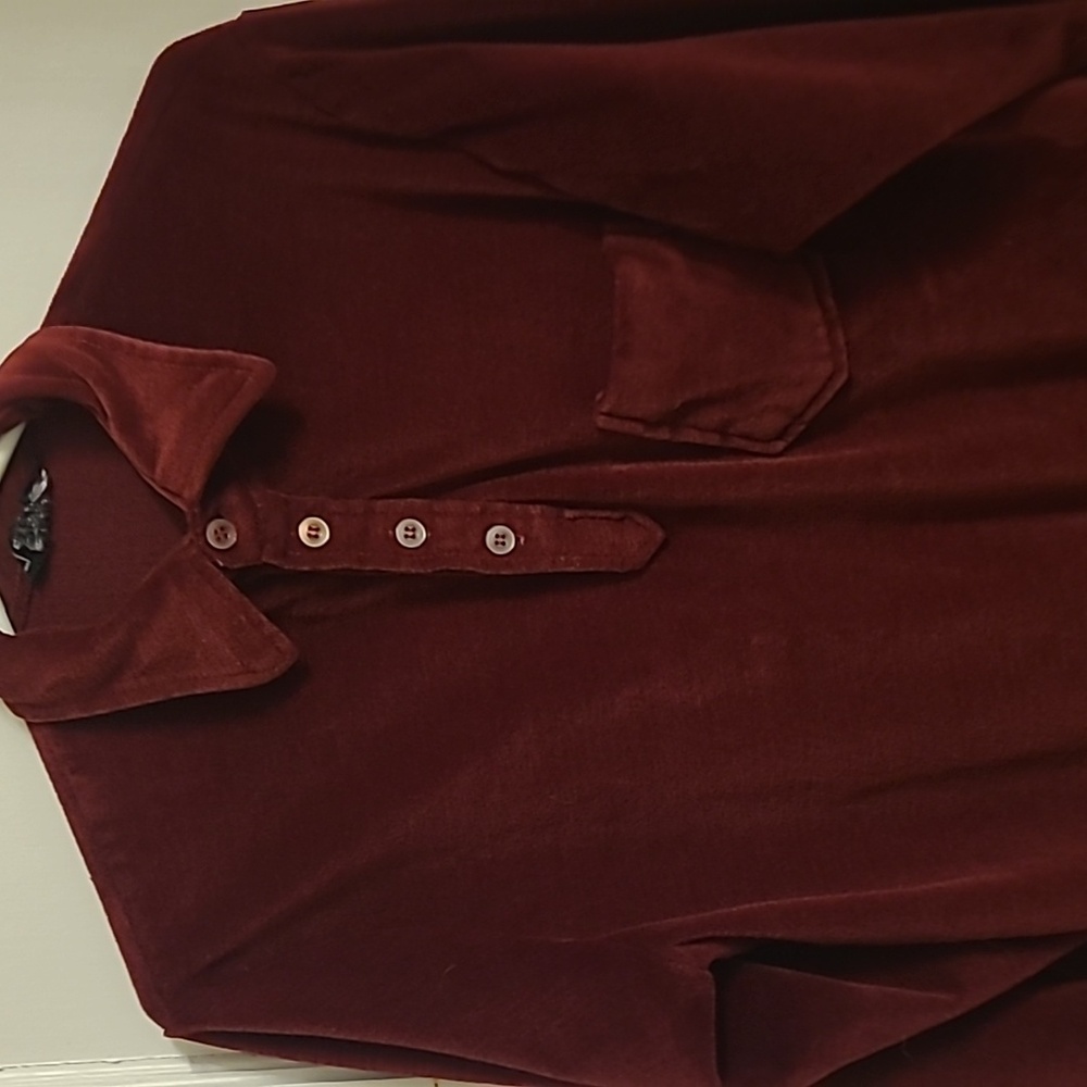 Burgundy Velour Long Sleeve Polo Shirt Spectacular Condition